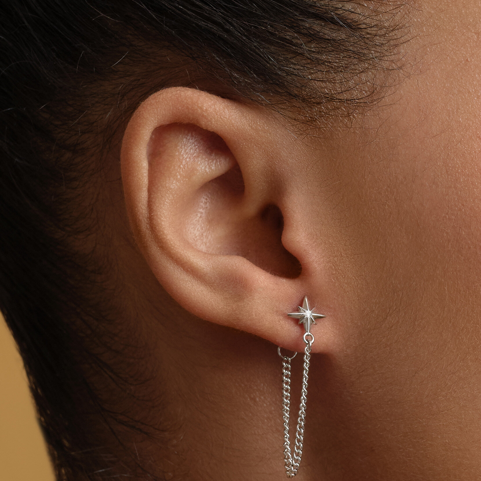 North Star Silver Tone Chain Earrings