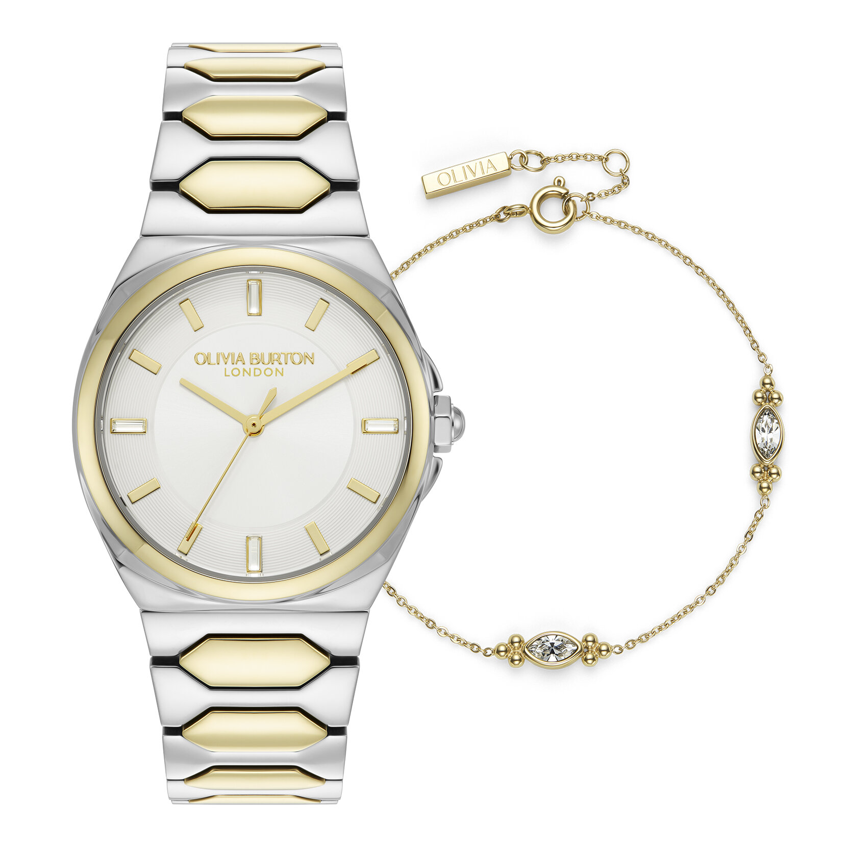 34mm Lustre Ivory & Two Tone Bracelet Watch & Dainty Bracelet Gift Set