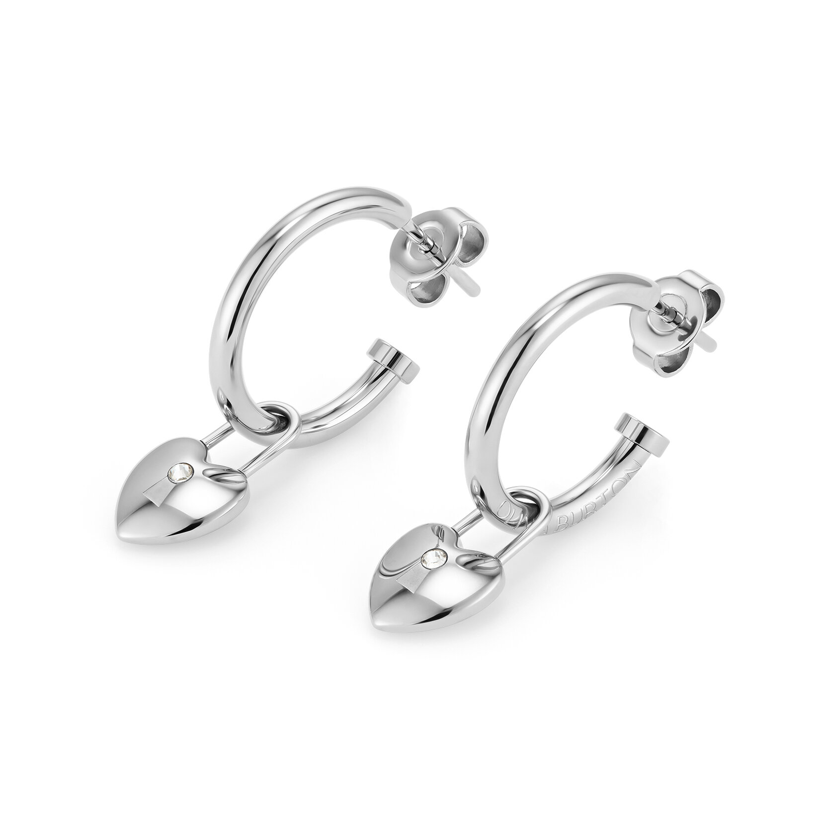 Locked Heart Silver Tone Hoop Earrings