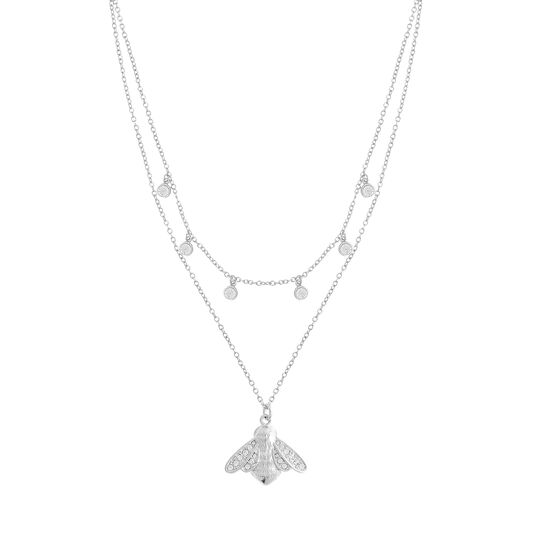 Glitter Bee Double Layer Silver Necklace