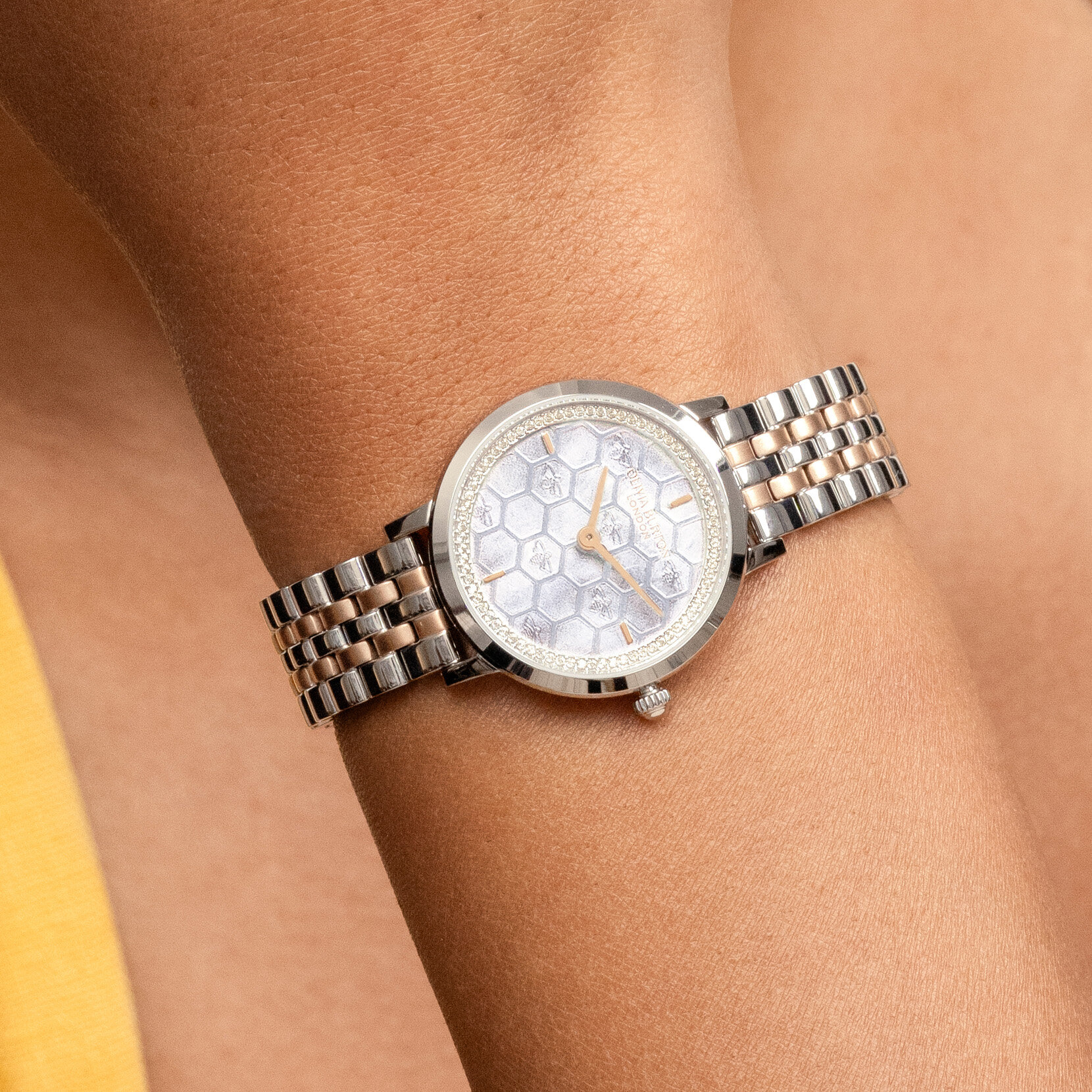28mm Honeycomb Ultra Slim Dove Grey & Two Tone Bracelet Watch