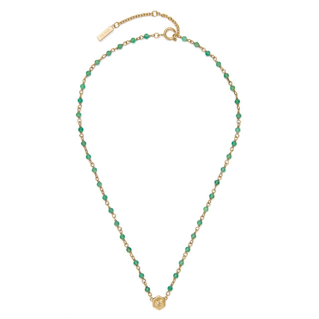 Minima Bee Green & Gold Plated Beaded Charm Necklace