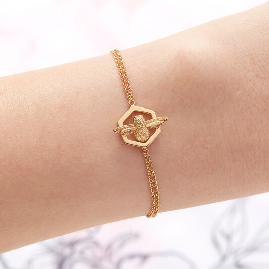 Honeycomb Bee Chain Bracelet Gold