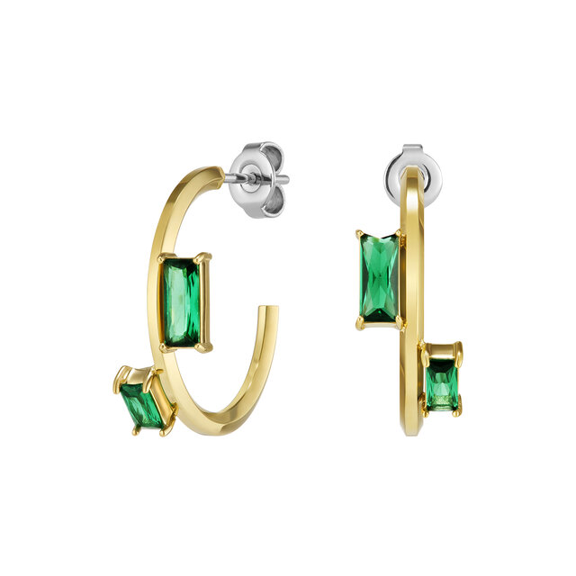 Green Baguette Crystal Gold Plated Hoop Earrings