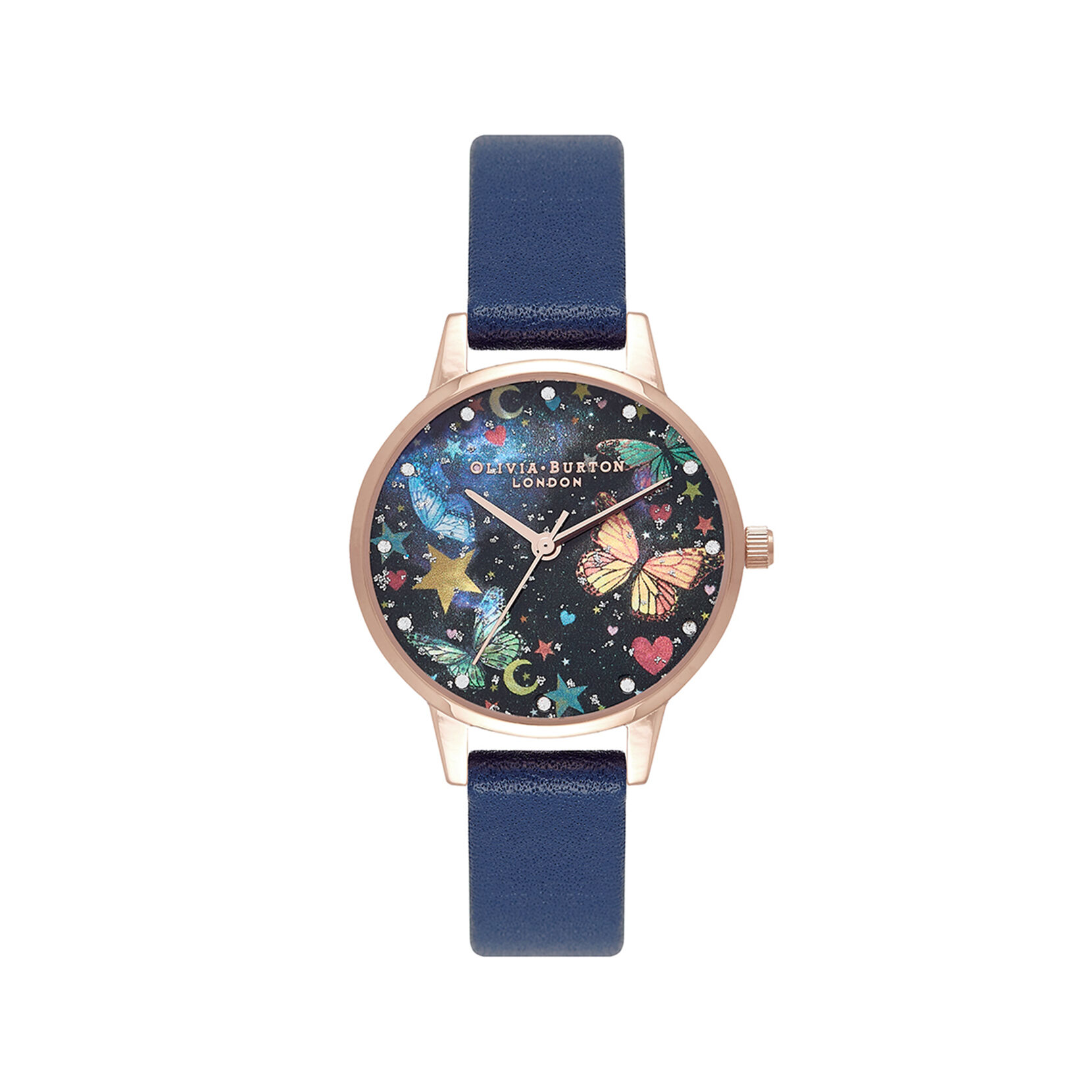 30mm Rose Gold & Blue Leather Strap Watch