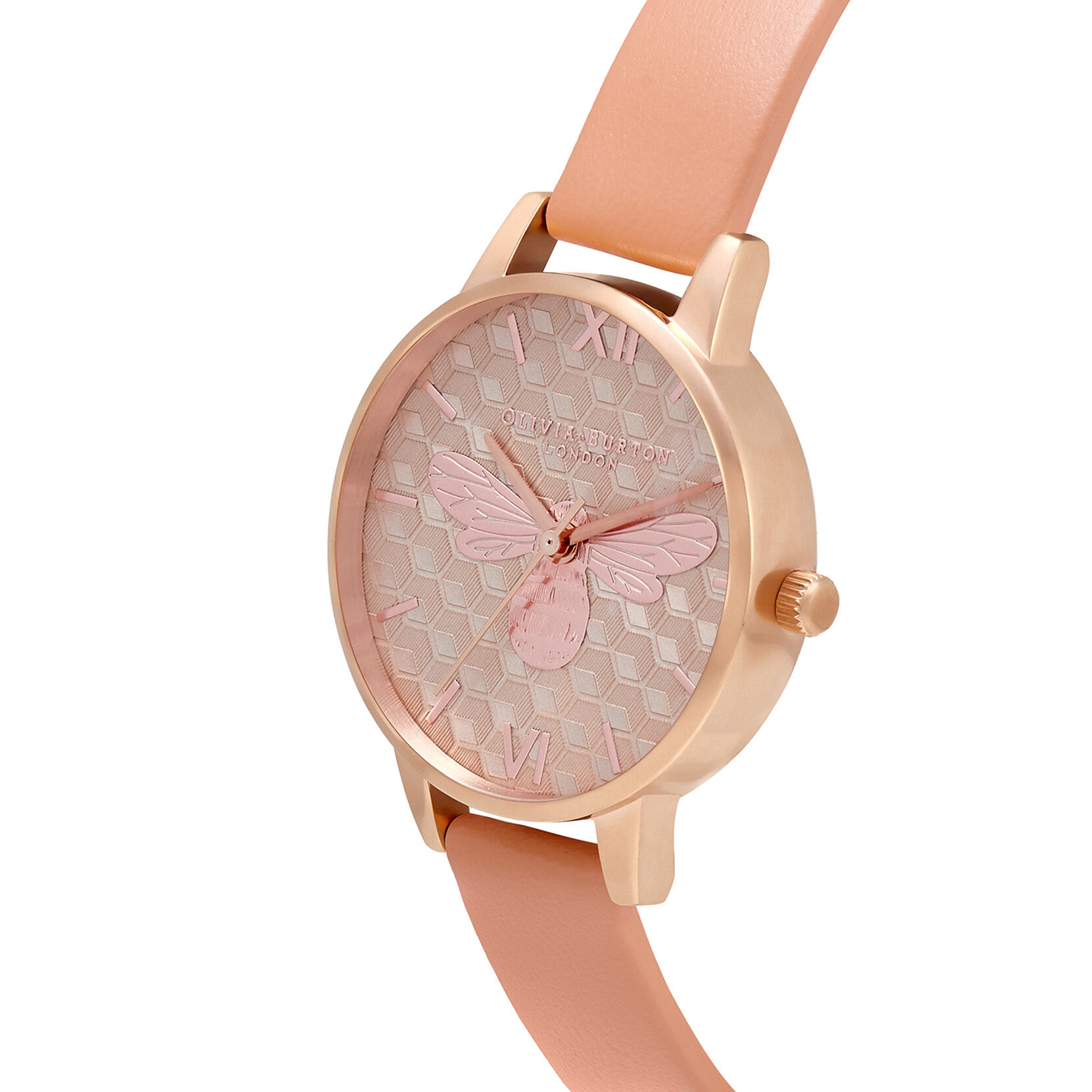 Honey Bee 30mm Rose Gold & Tan Leather Strap Watch