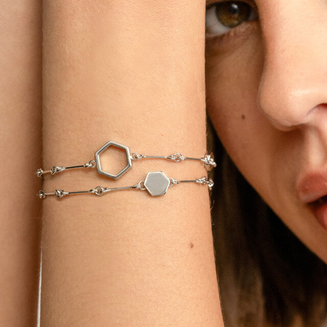 Honeycomb Silver Tone Double Chain Bracelet
