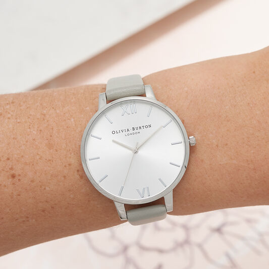 Big Dial Grey And Silver Watch