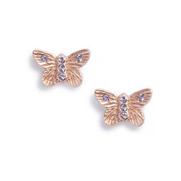Bejewelled Butterfly Earrings Rose Gold & Rose Quartz