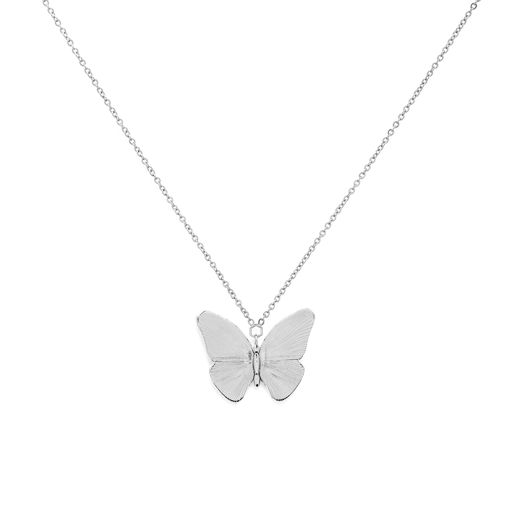 2028 Silver-Tone Butterfly Magnifying Glass Pendant Necklace