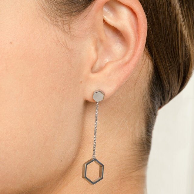 Honeycomb Silver Tone Drop Earrings