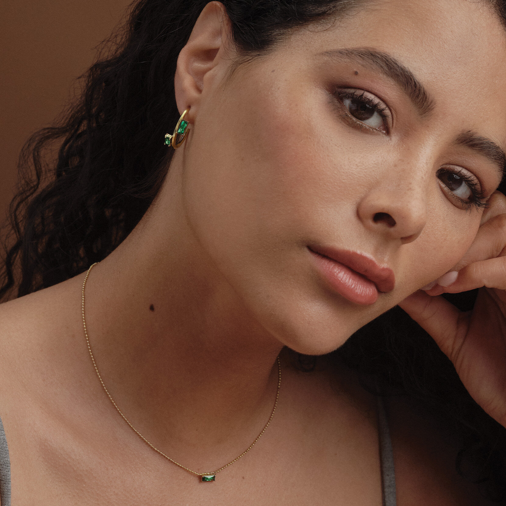 Green Baguette Crystal Gold Plated Hoop Earrings