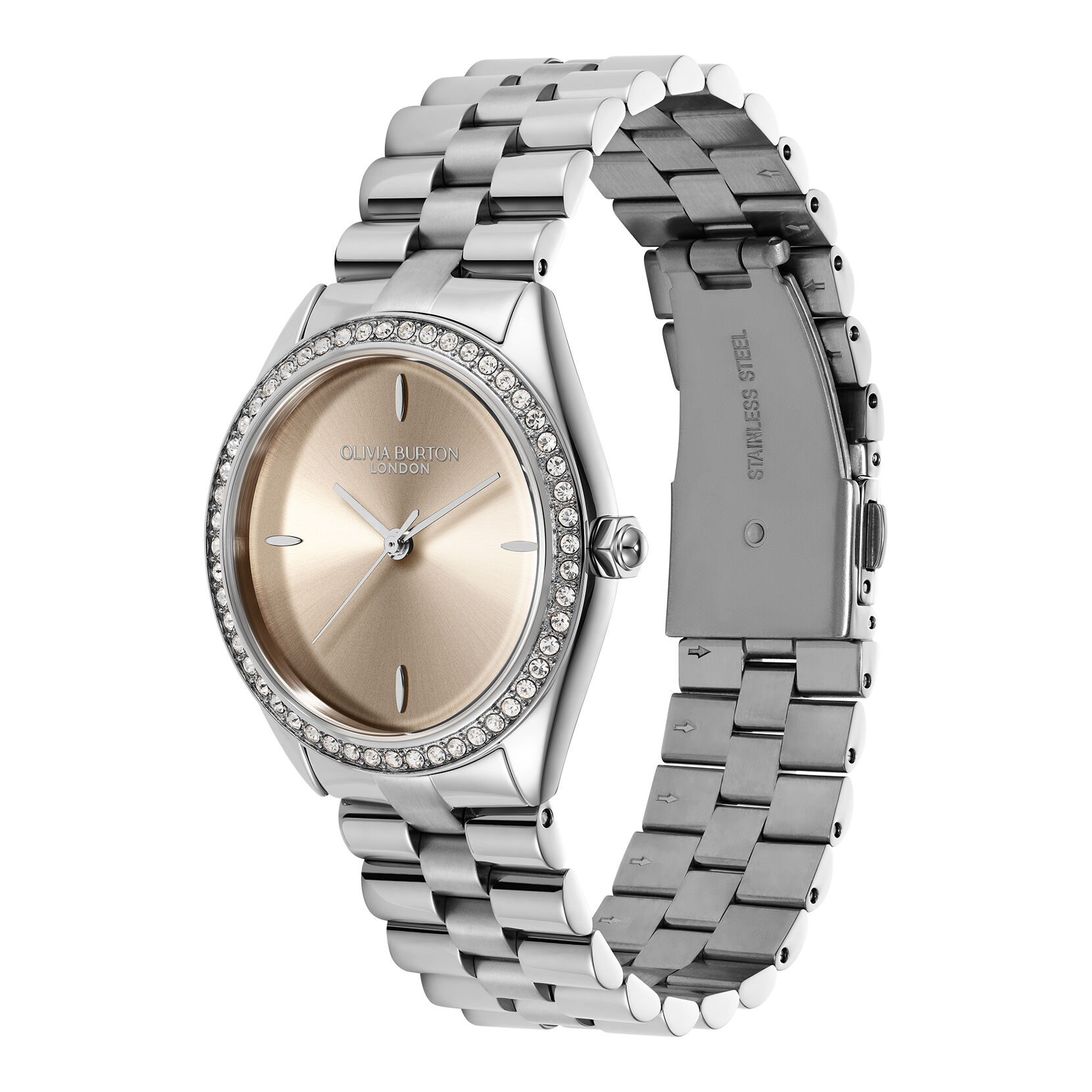 Sports Luxe 34mm Bejewelled Trench Coat & Silver Bracelet Watch