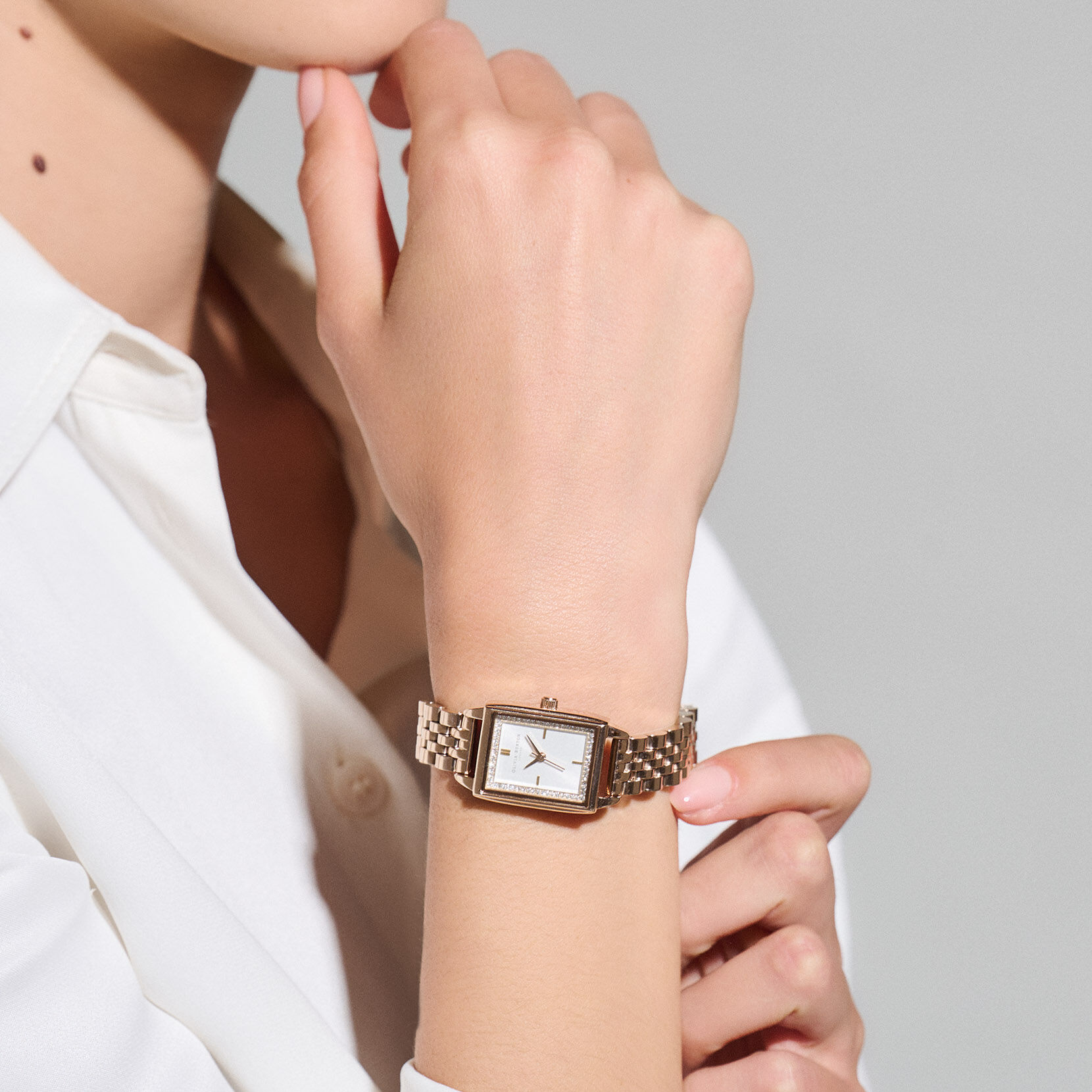 Townhouse 21mm Rectangle White & Carnation Gold Bracelet