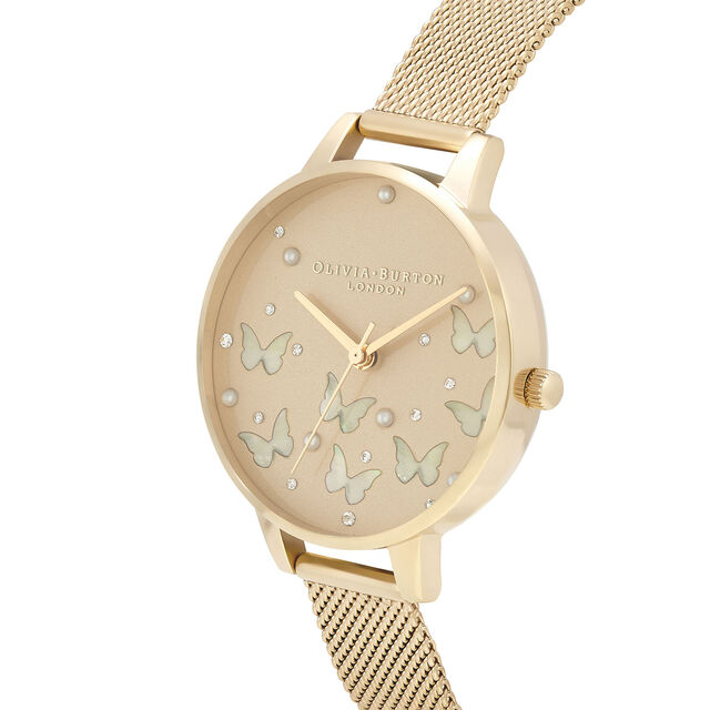 Sparkle Butterfly, Demi Gold Dial with Mother of Pearl, Gold Mesh Watch