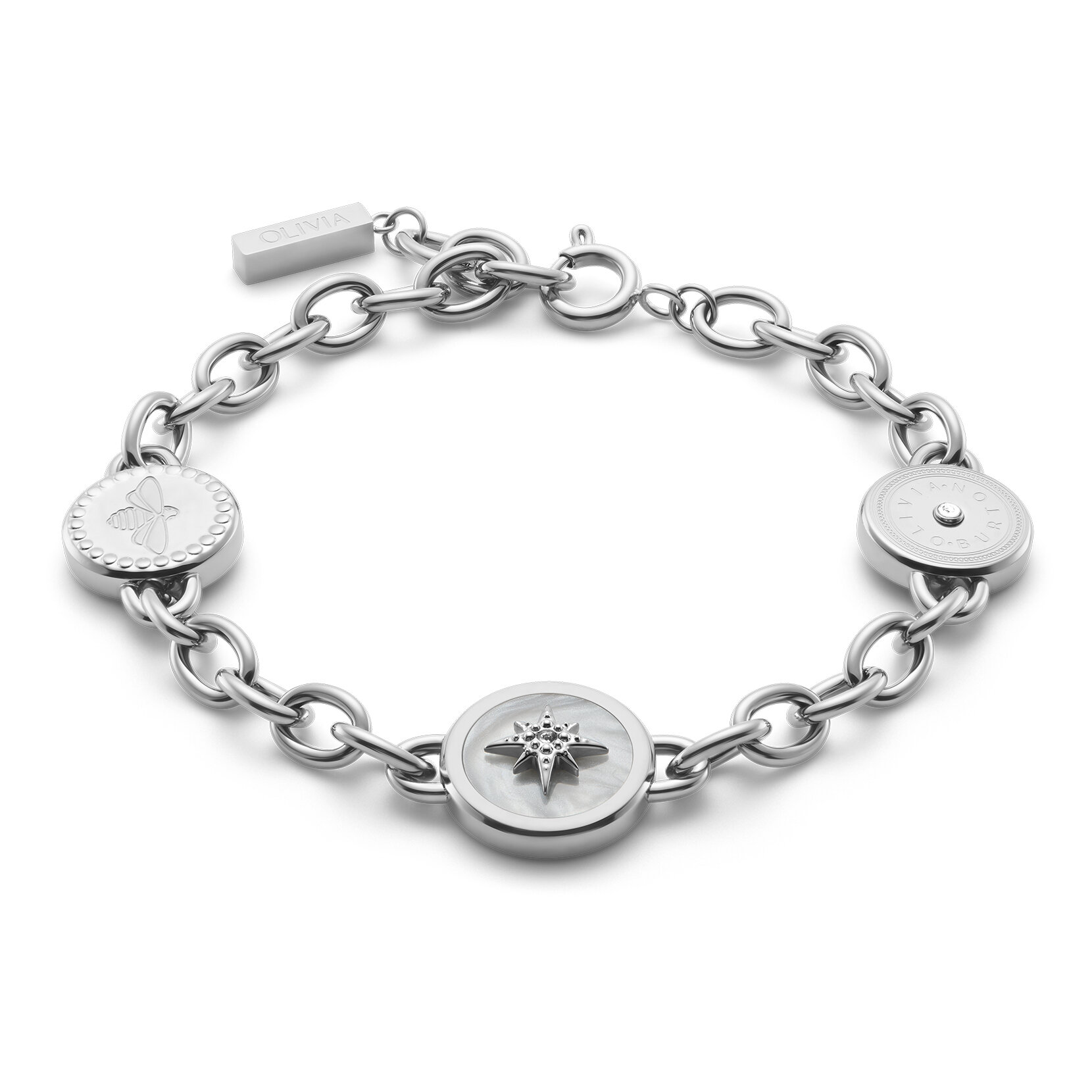 Bee and North Star Silver Tone Charm Bracelet
