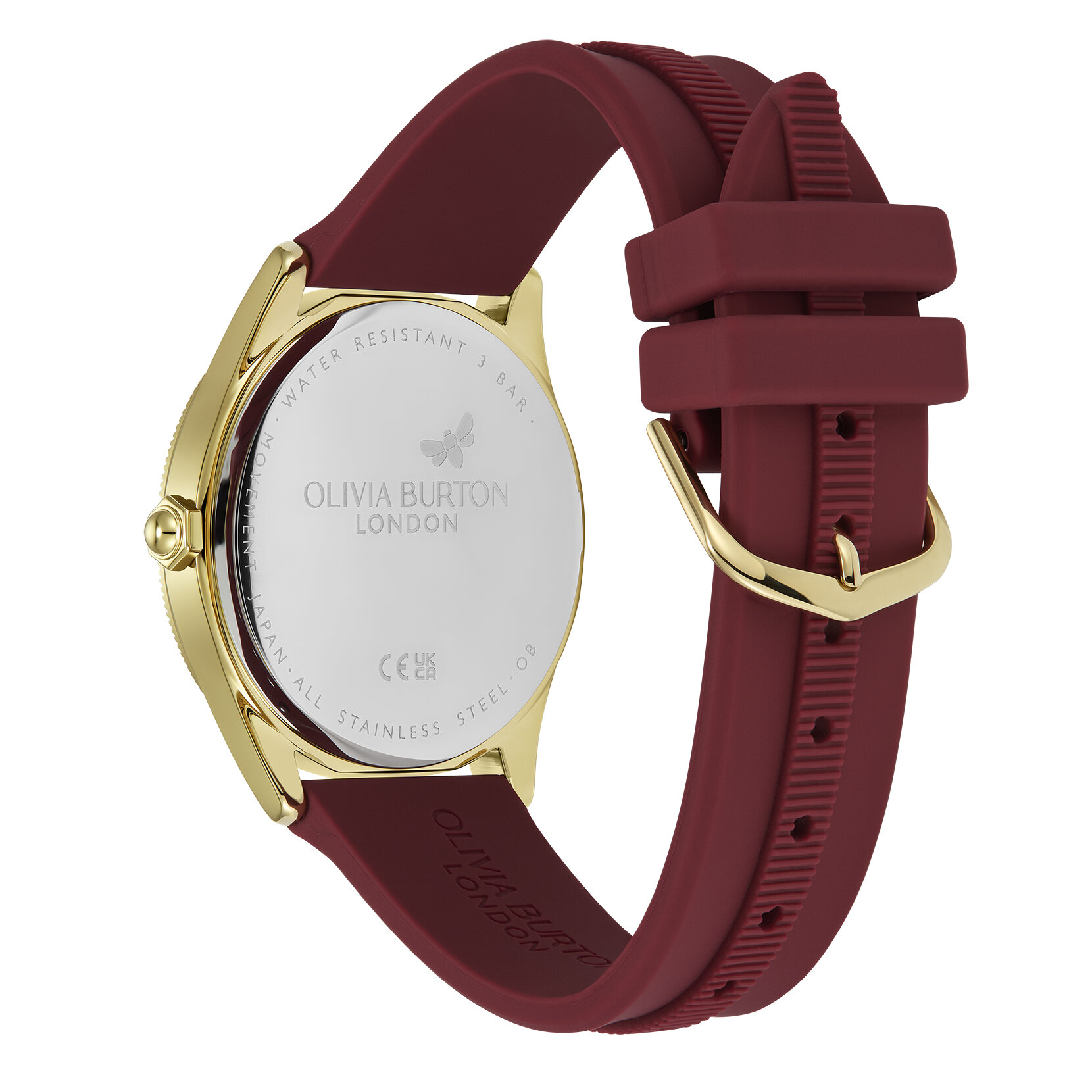 38mm Radiate Gold & Cranberry Silicone Strap Watch