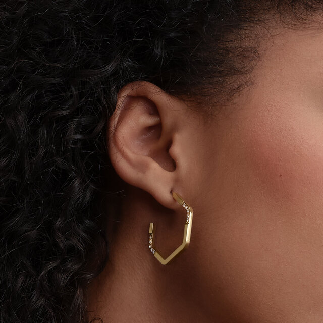 Crystal Honeycomb Gold Plated Hoop Earrings