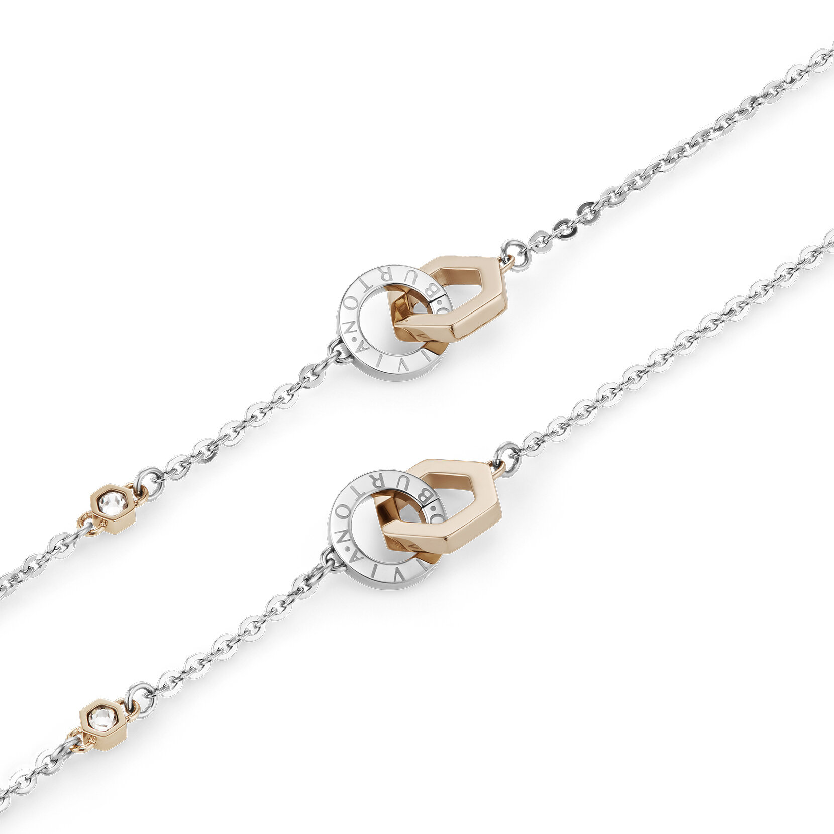 Hex Interlink Silver & Rose Gold Plated Bracelet & Necklace Gift Set