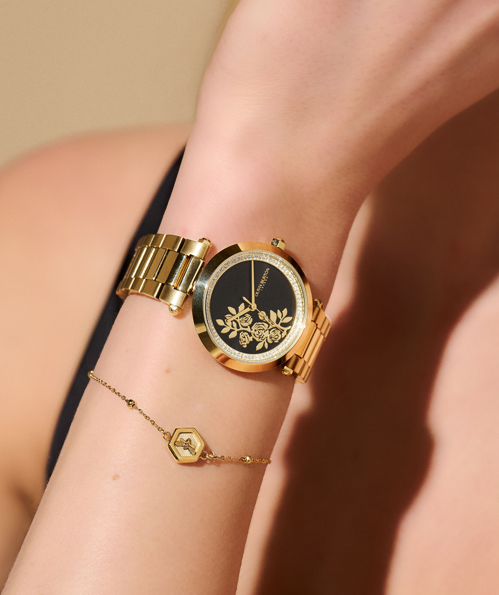 Olivia burton black floral watch deals