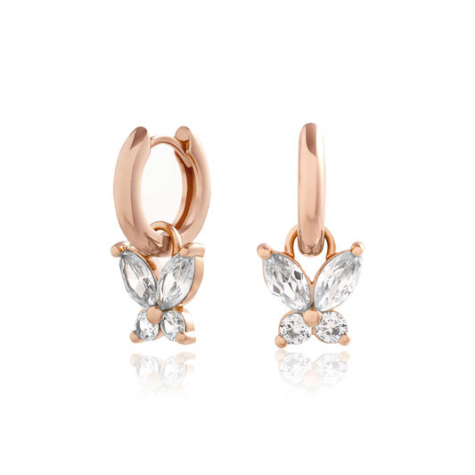 Sparkle Butterfly Marquise Butterfly Huggie Hoops Rose Gold