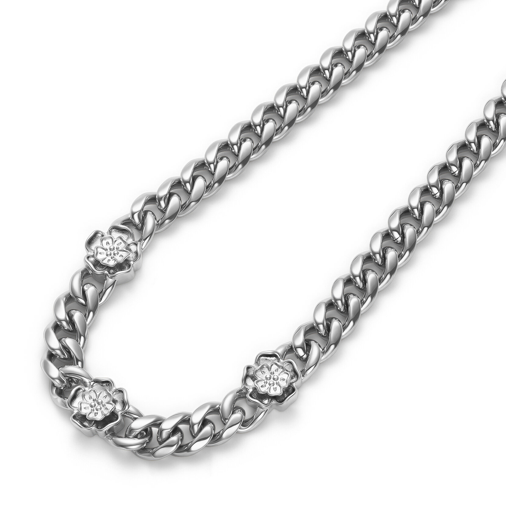 Tudor Rose Silver Tone Link Chain Necklace