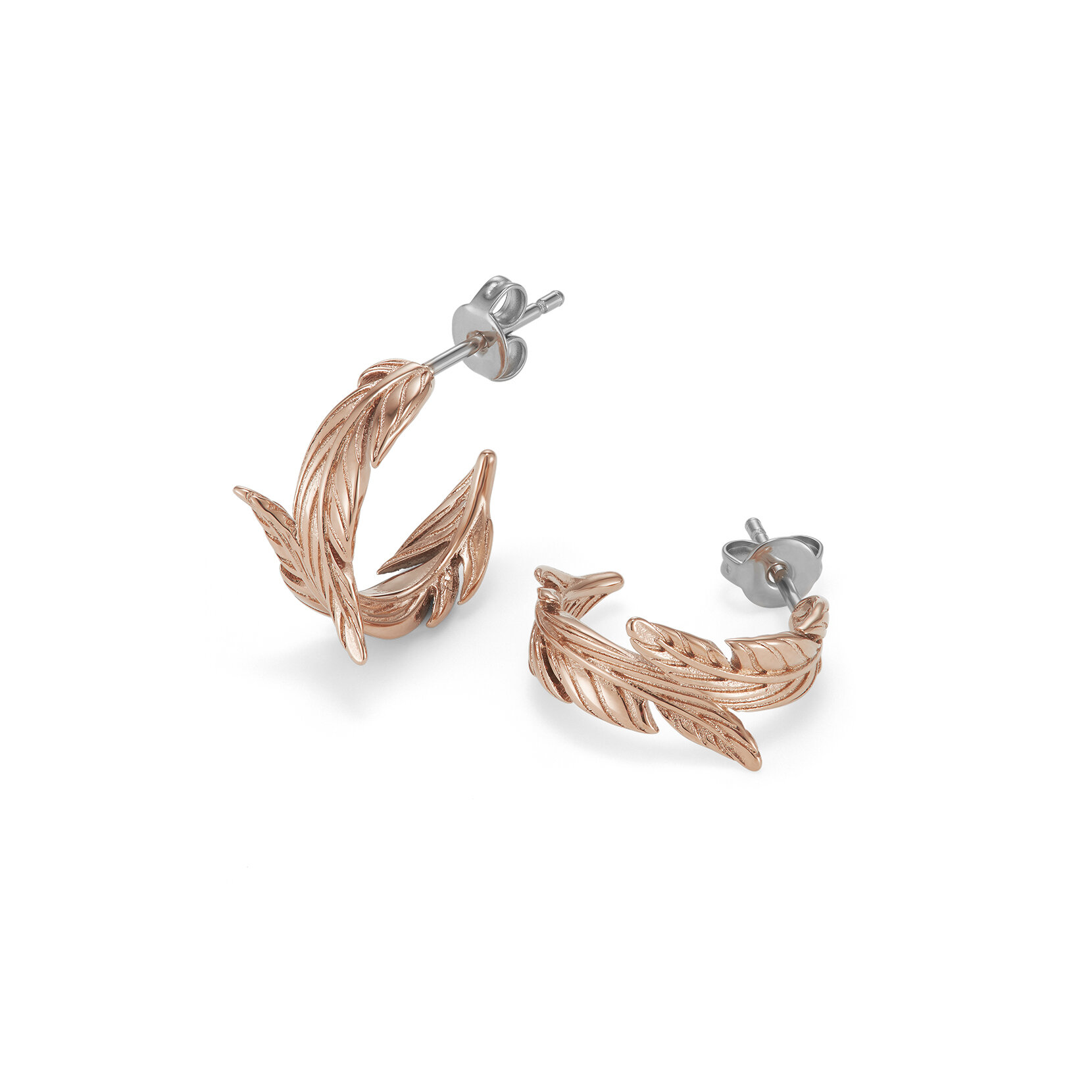 Feather Rose Gold Plated Hoop Earrings