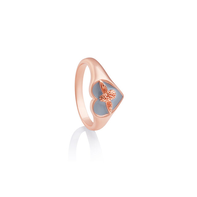 Love Bug Signet Ring Grey & Rose Gold S