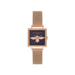  Square Dial 3D Bee Midnight & Rose Gold Mesh Watch 