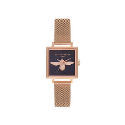  Square Dial 3D Bee Midnight & Rose Gold Mesh Watch 