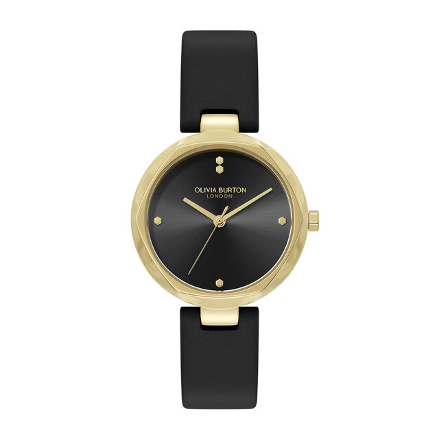 32mm Dimension T-Bar Gold & Black Leather Strap Watch