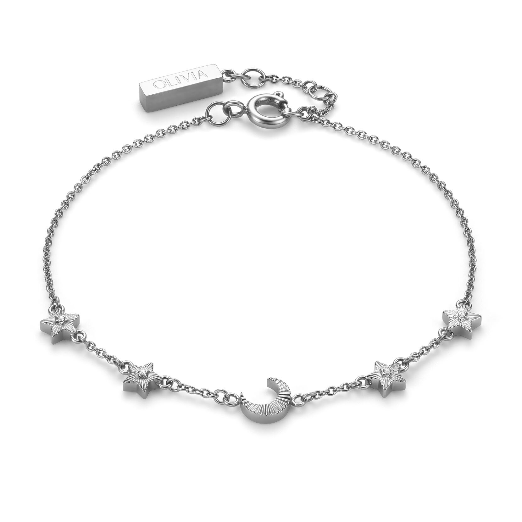 Celestial Mini North Star and Moon Silver Tone Bracelet