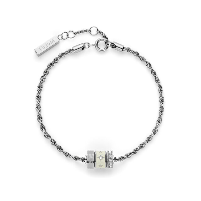 Ivory & Silver Tone Bead Charm Bracelet