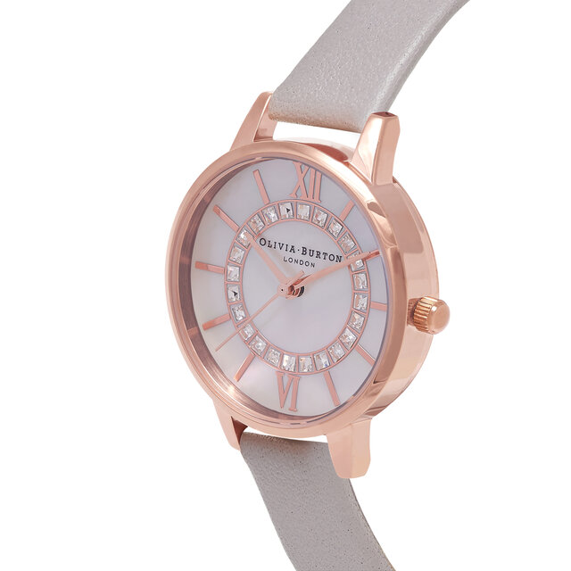 30mm Rose Gold & Grey Leather Strap Watch