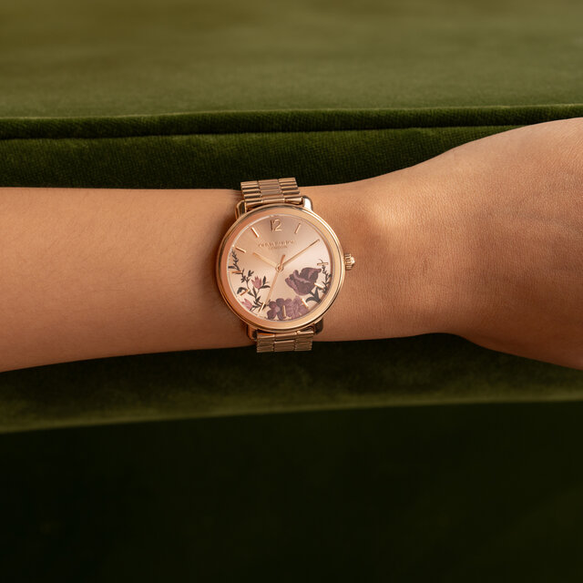 36mm Vintage Floral Rose Gold Bracelet Watch