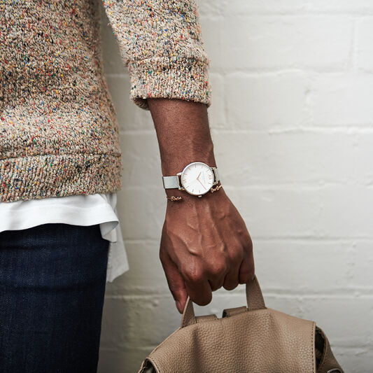 Midi Dial White Dial & Silver Mesh Watch
