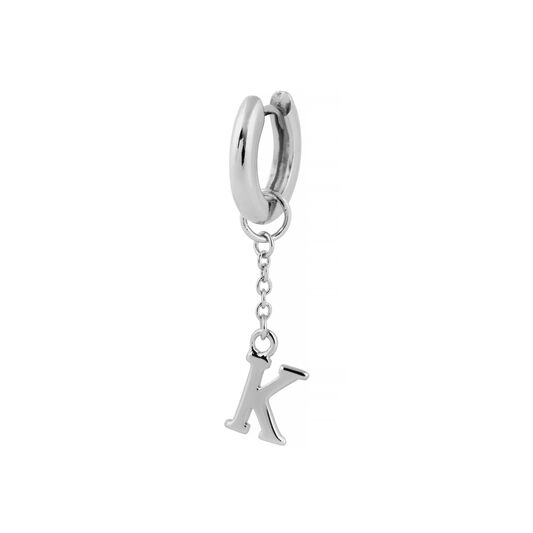 K Alphabet Huggie Charm Silver