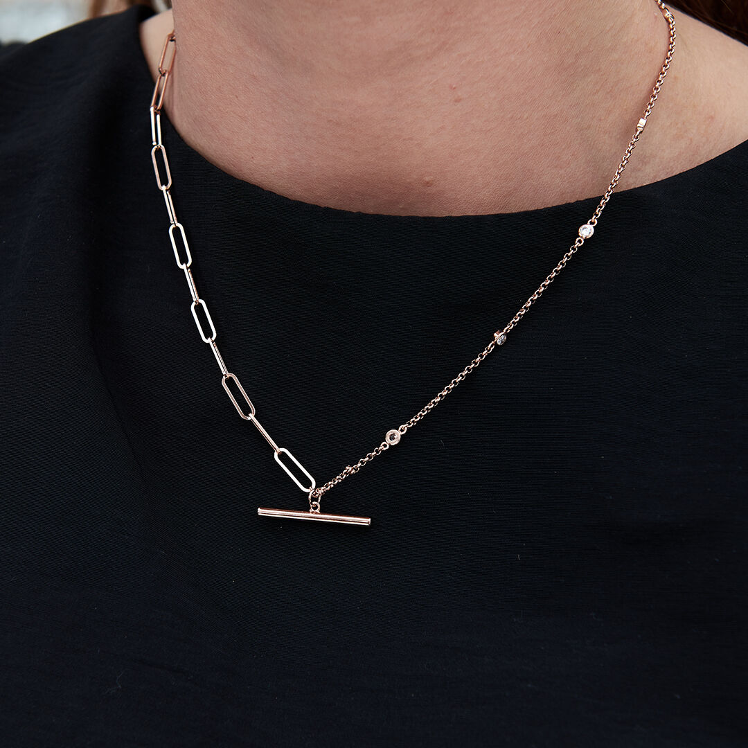 Rose gold t bar necklace sale