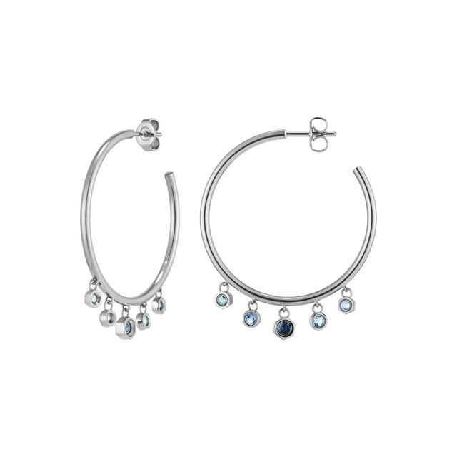 Mini Droplet Blue Crystal Silver Tone Hoop Earrings