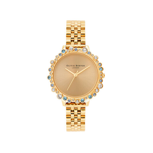 Limited Edition Bejewelled Case Watch, Gold Bracelet