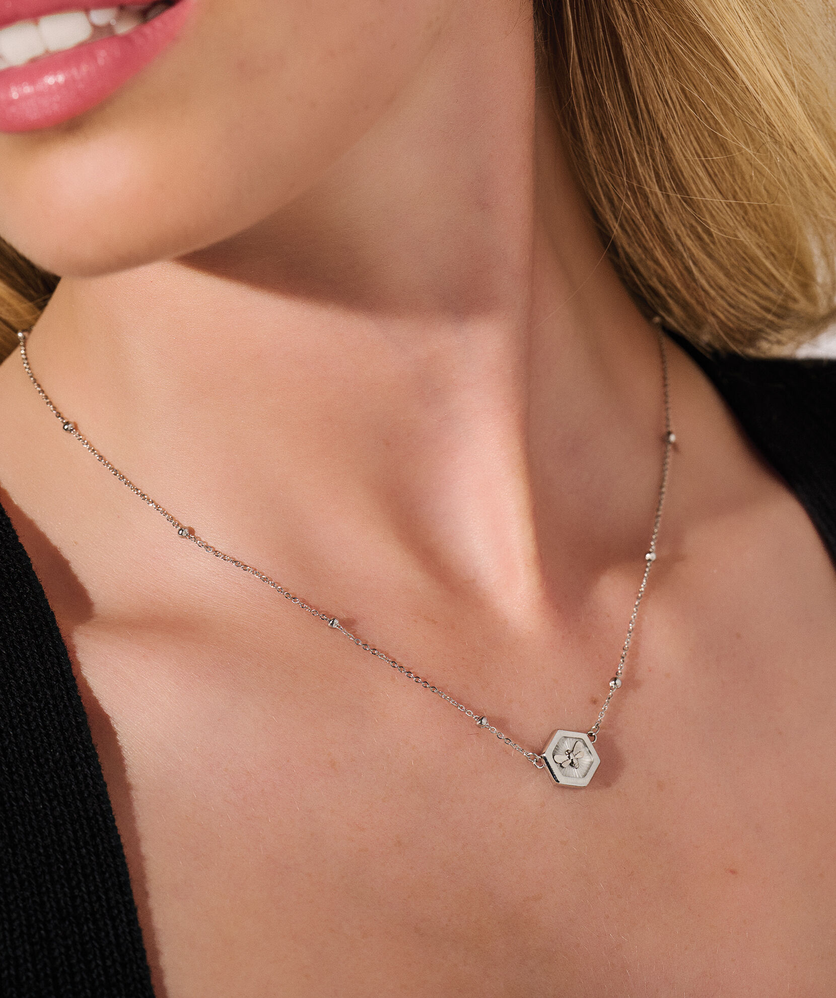 Signature Minima Bee Silver Pendant Necklace Olivia Burton London