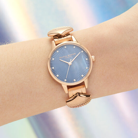Mermaid Watch Rose Gold & Navy Mother of Pearl