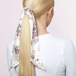 Marble Floral Skinny Silk Scarf White
