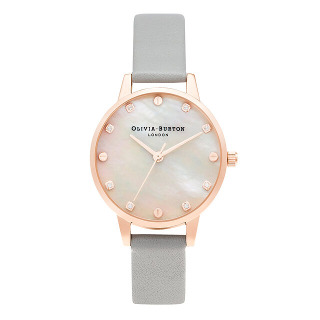 30mm Rose Gold & Gray Leather Strap Watch