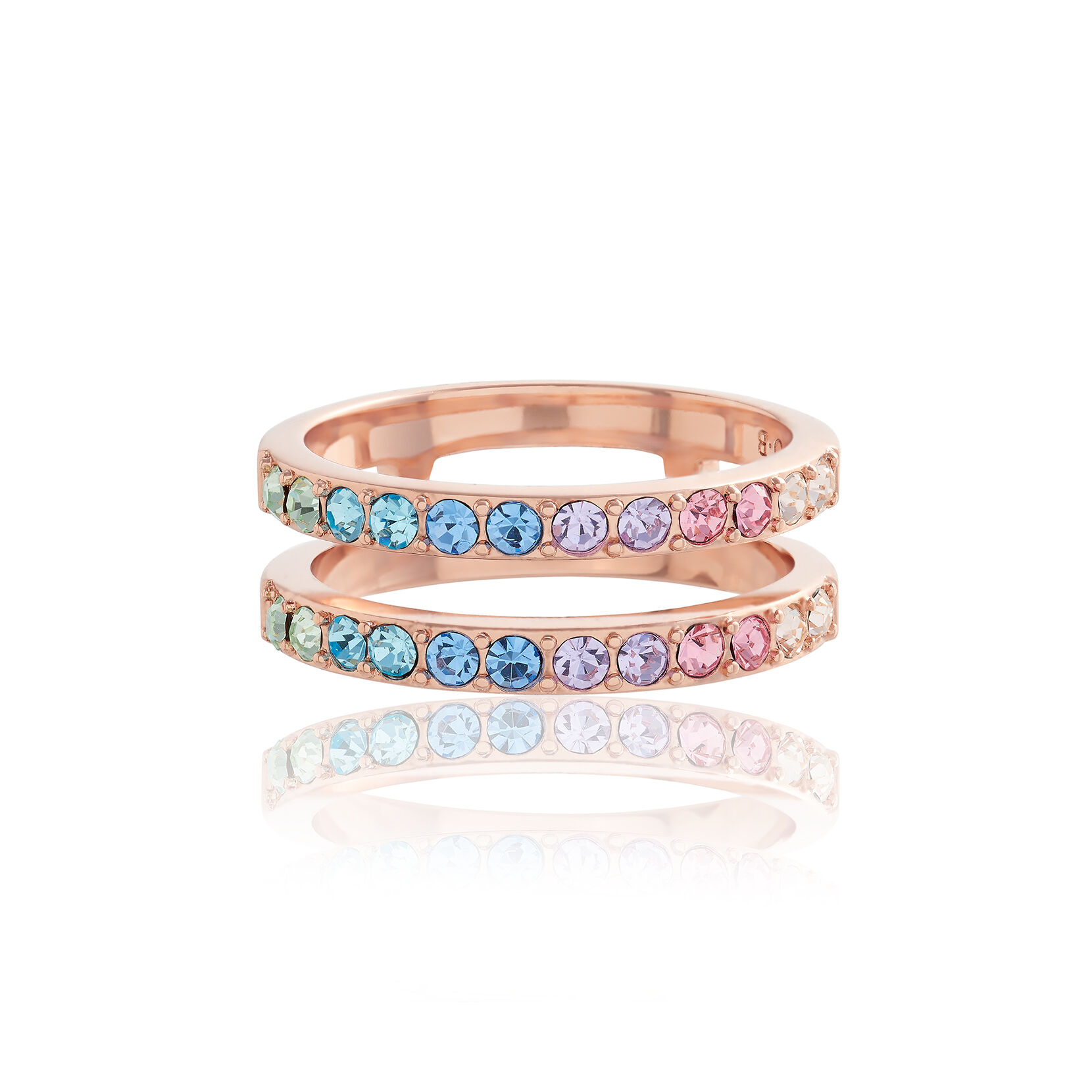 Rainbow Rose Gold Rainbow Double Band Ring L
