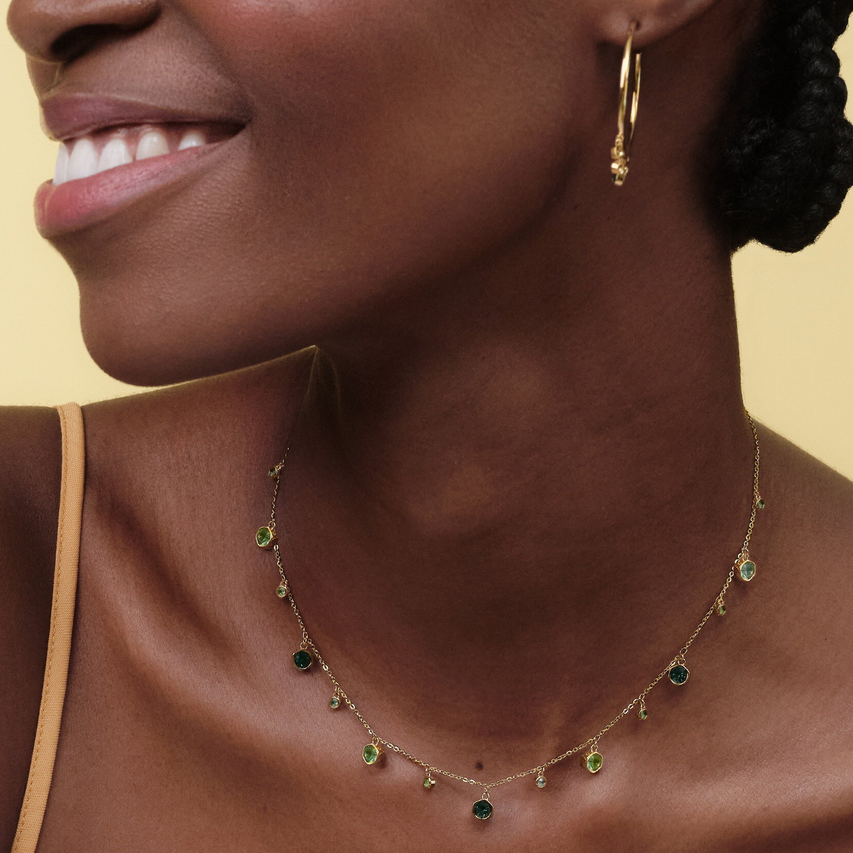 Mini Droplet Green Crystal Gold Plated Necklace