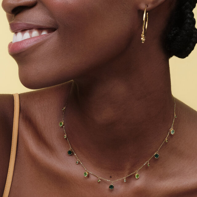 Mini Droplet Green Crystal Gold Plated Necklace