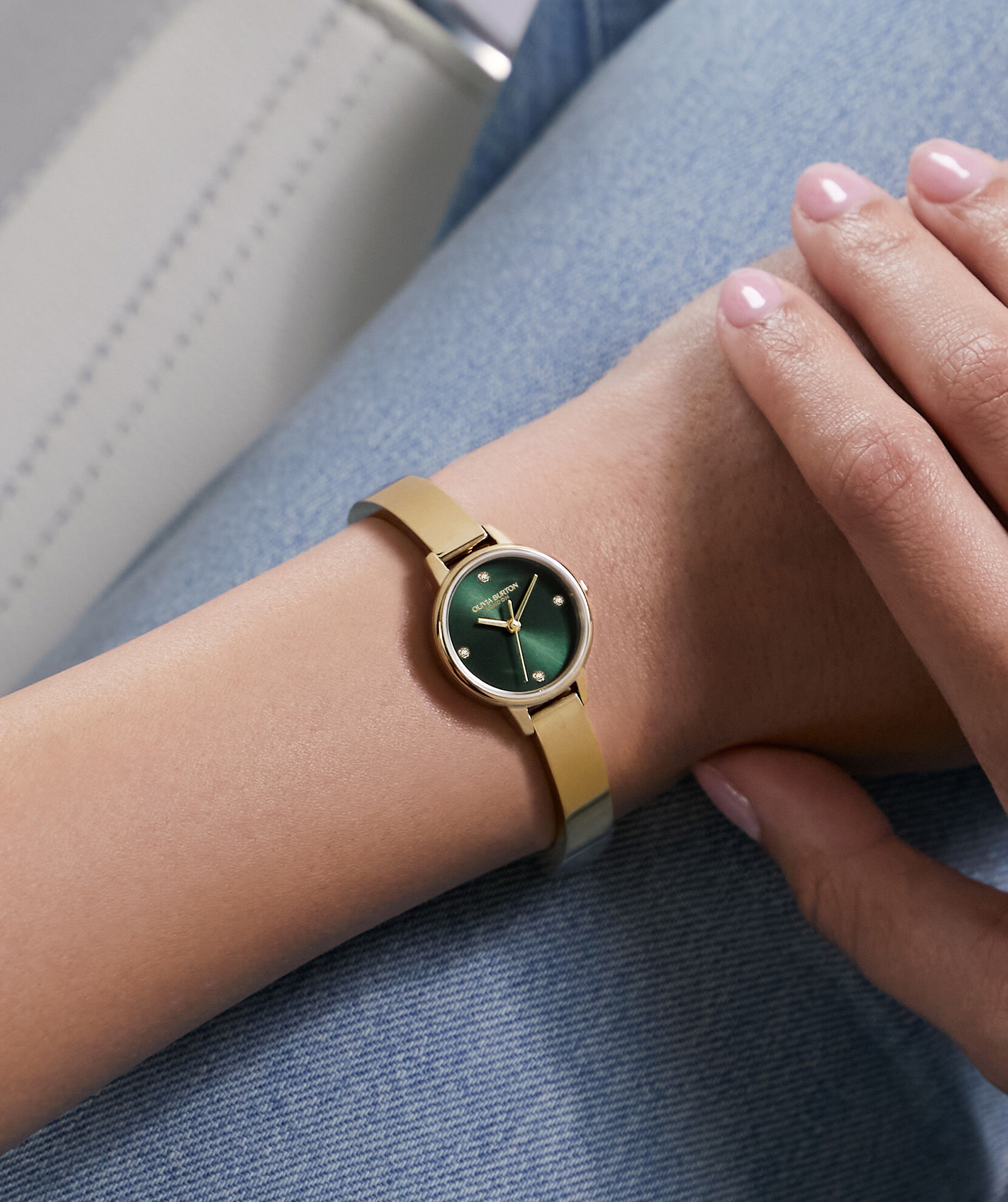Classic 23mm Mini Forest Green & Gold Bangle Watch | Olivia Burton