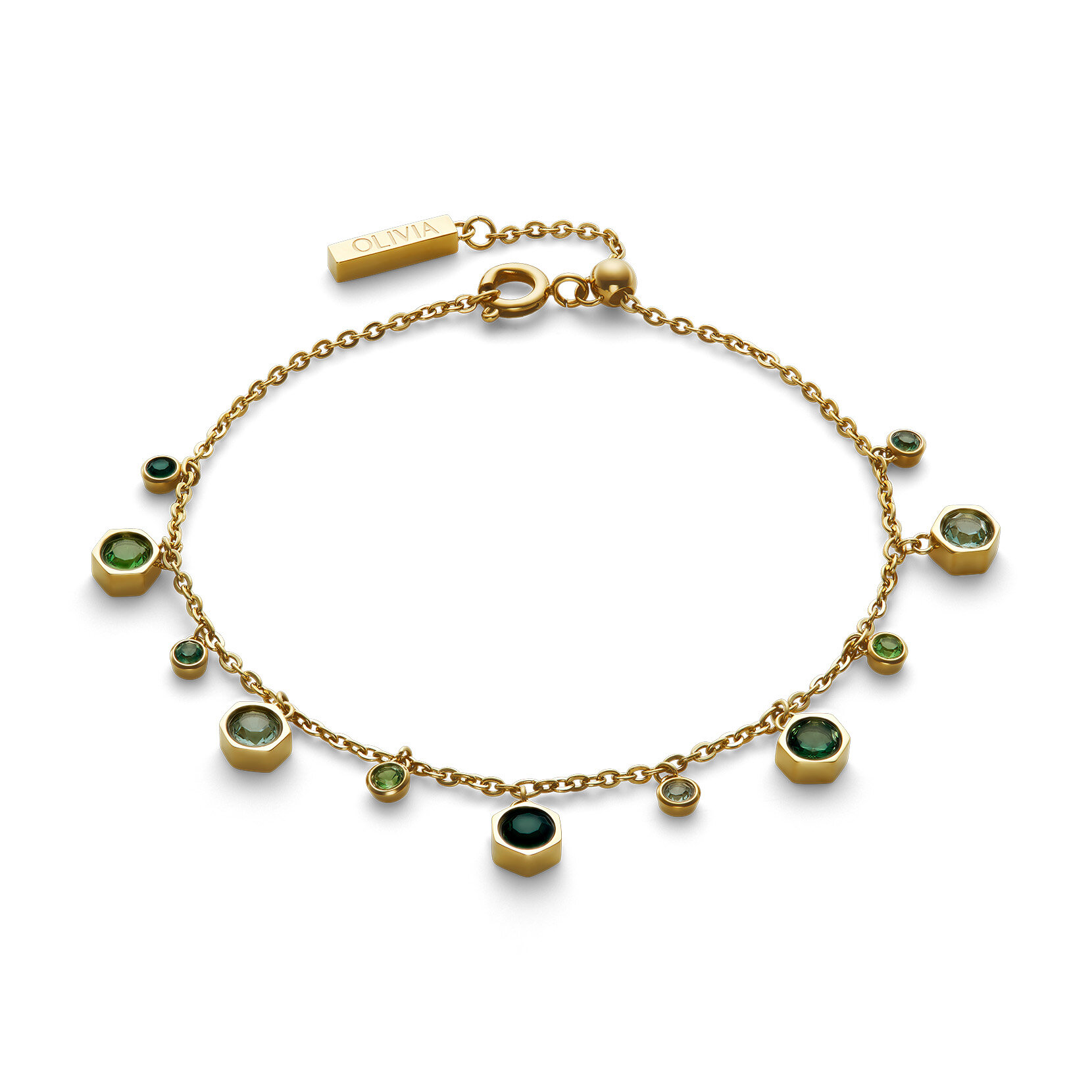 Mini Droplet Green Crystal Gold Plated Bracelet