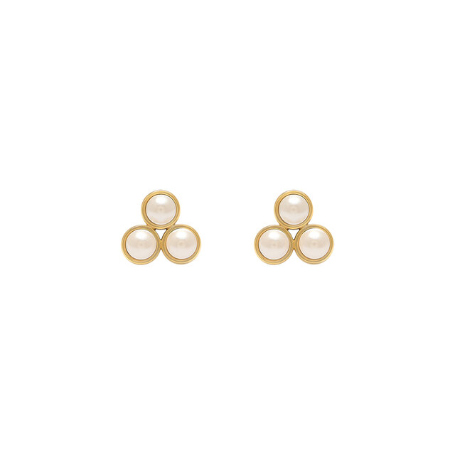 Pearl Cluster Gold Stud Earrings
